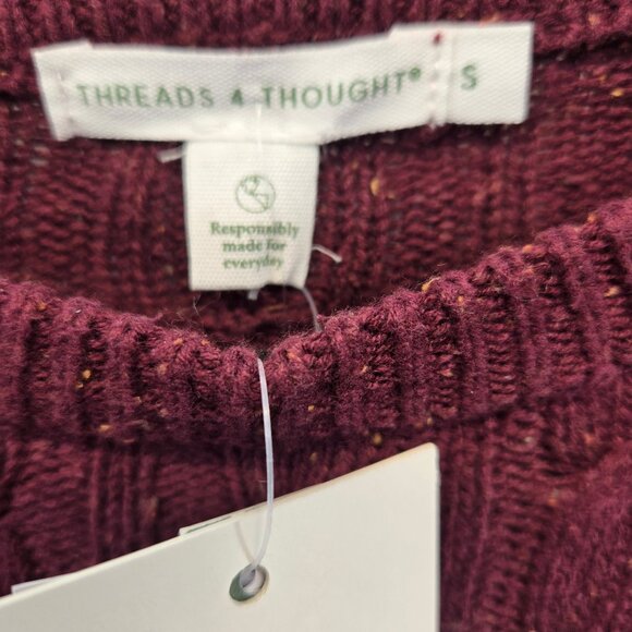 Threads 4 Thought Fleck Knit Raglan Crew Sweater Burgundy Cableknit Size… - Picture 2 of 10